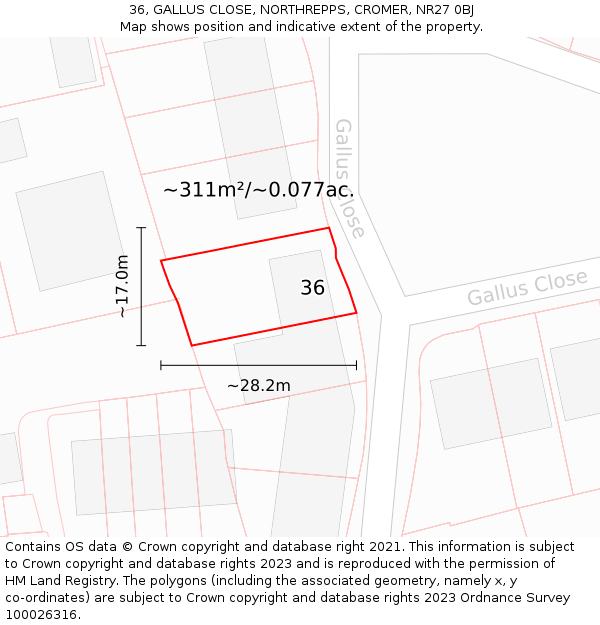 36, GALLUS CLOSE, NORTHREPPS, CROMER, NR27 0BJ: Plot and title map