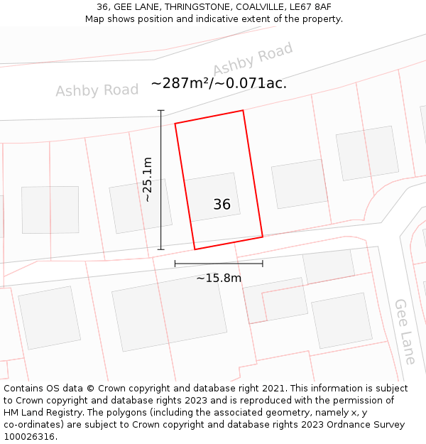 36, GEE LANE, THRINGSTONE, COALVILLE, LE67 8AF: Plot and title map