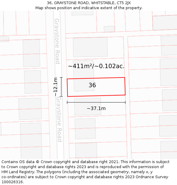 36, GRAYSTONE ROAD, WHITSTABLE, CT5 2JX: Plot and title map