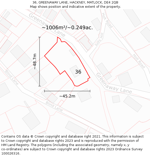 36, GREENAWAY LANE, HACKNEY, MATLOCK, DE4 2QB: Plot and title map