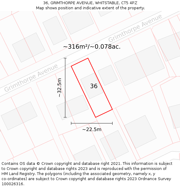 36, GRIMTHORPE AVENUE, WHITSTABLE, CT5 4PZ: Plot and title map
