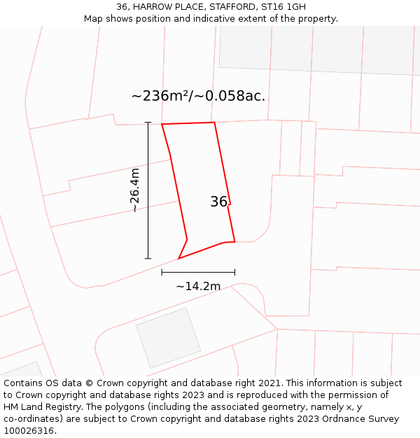 36, HARROW PLACE, STAFFORD, ST16 1GH: Plot and title map