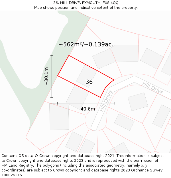 36, HILL DRIVE, EXMOUTH, EX8 4QQ: Plot and title map
