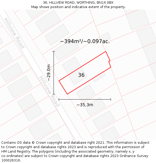 36, HILLVIEW ROAD, WORTHING, BN14 0BX: Plot and title map