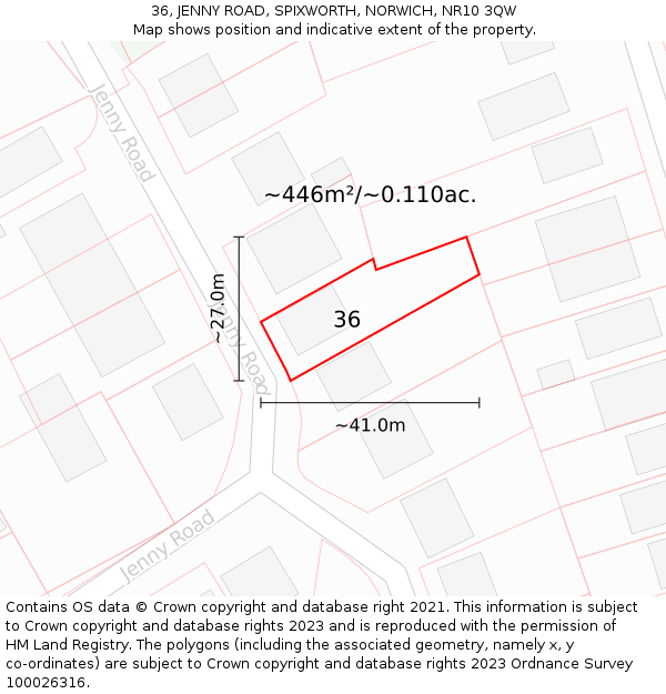 36, JENNY ROAD, SPIXWORTH, NORWICH, NR10 3QW: Plot and title map