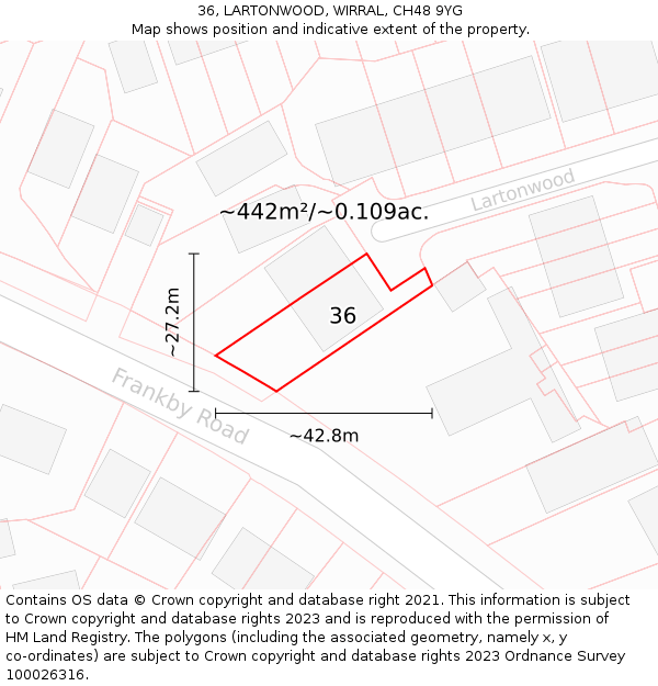 36, LARTONWOOD, WIRRAL, CH48 9YG: Plot and title map