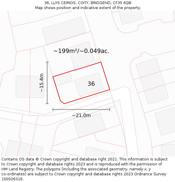 36, LLYS CEIRIOS, COITY, BRIDGEND, CF35 6QB: Plot and title map