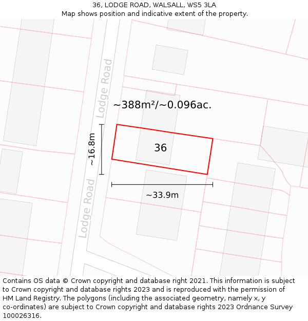 36, LODGE ROAD, WALSALL, WS5 3LA: Plot and title map