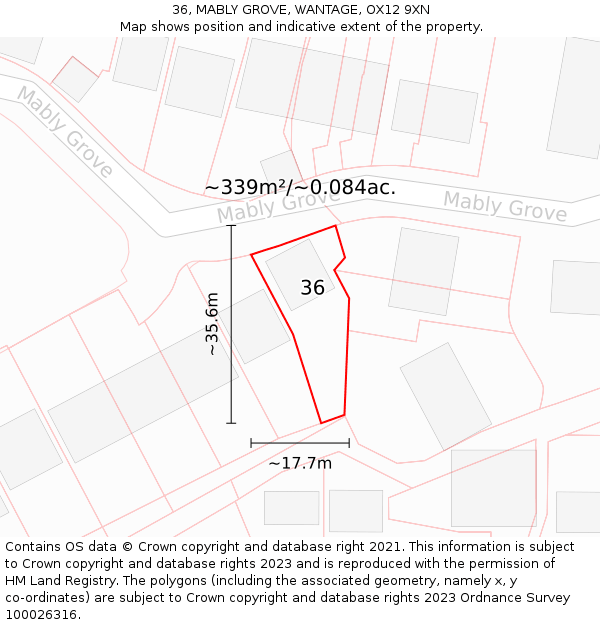 36, MABLY GROVE, WANTAGE, OX12 9XN: Plot and title map