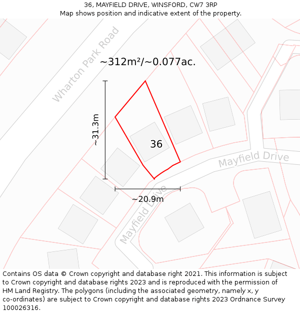 36, MAYFIELD DRIVE, WINSFORD, CW7 3RP: Plot and title map