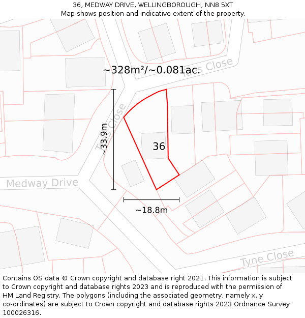 36, MEDWAY DRIVE, WELLINGBOROUGH, NN8 5XT: Plot and title map