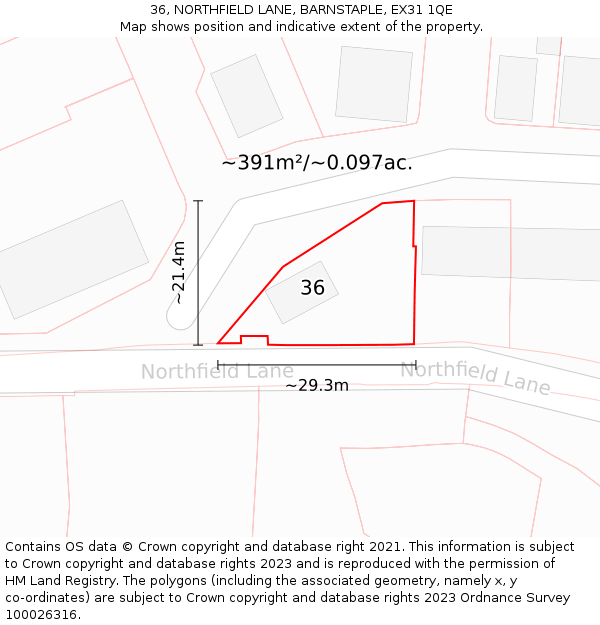 36, NORTHFIELD LANE, BARNSTAPLE, EX31 1QE: Plot and title map