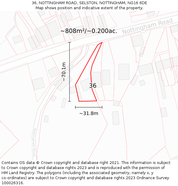 36, NOTTINGHAM ROAD, SELSTON, NOTTINGHAM, NG16 6DE: Plot and title map