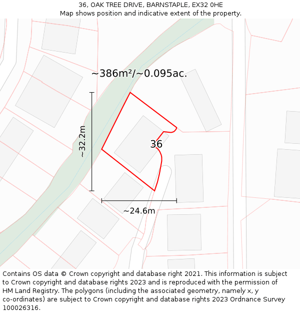 36, OAK TREE DRIVE, BARNSTAPLE, EX32 0HE: Plot and title map