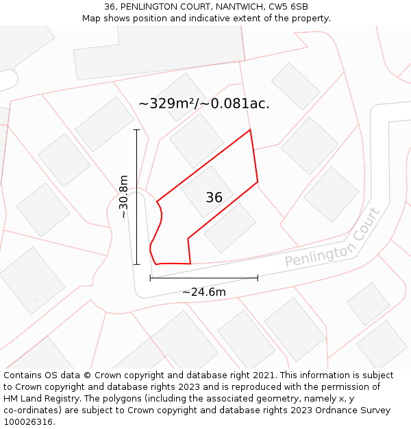 36, PENLINGTON COURT, NANTWICH, CW5 6SB: Plot and title map