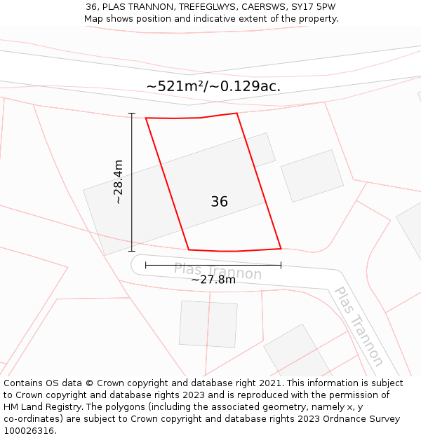 36, PLAS TRANNON, TREFEGLWYS, CAERSWS, SY17 5PW: Plot and title map