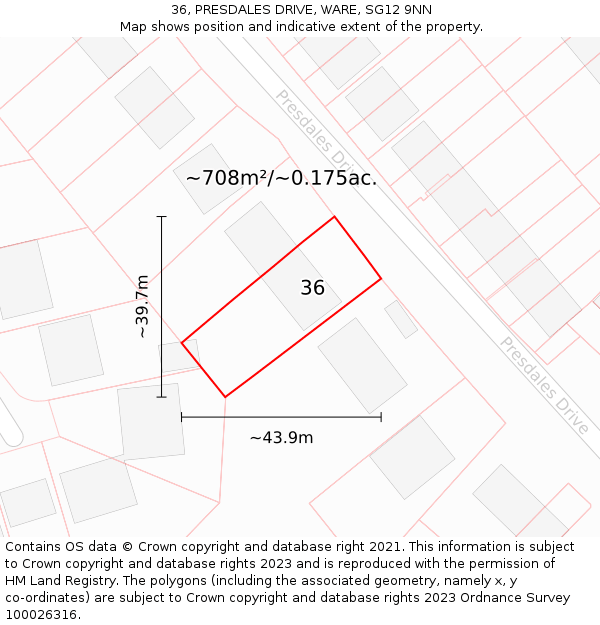 36, PRESDALES DRIVE, WARE, SG12 9NN: Plot and title map