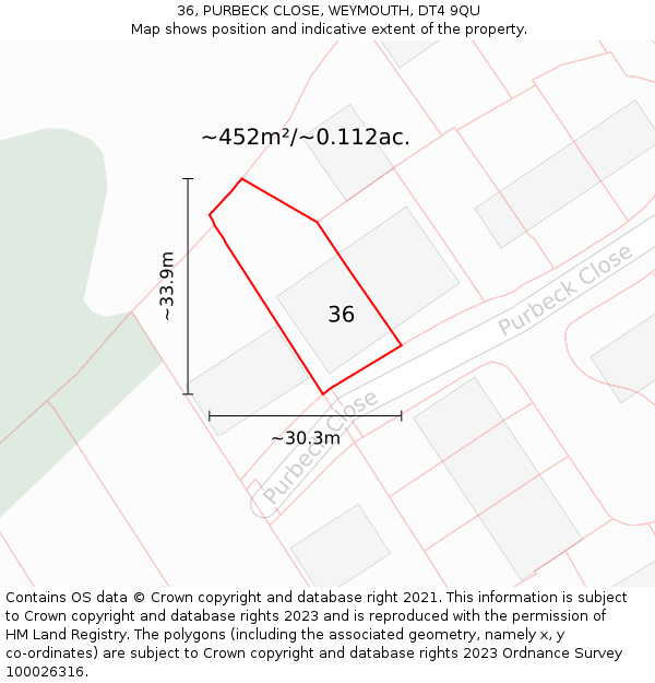 36, PURBECK CLOSE, WEYMOUTH, DT4 9QU: Plot and title map