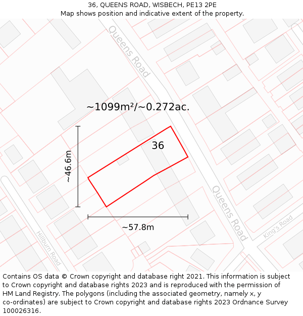 36, QUEENS ROAD, WISBECH, PE13 2PE: Plot and title map