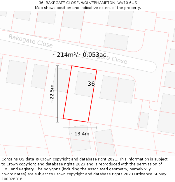 36, RAKEGATE CLOSE, WOLVERHAMPTON, WV10 6US: Plot and title map