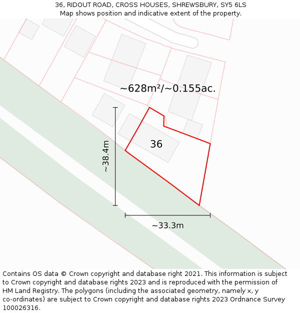 36, RIDOUT ROAD, CROSS HOUSES, SHREWSBURY, SY5 6LS: Plot and title map