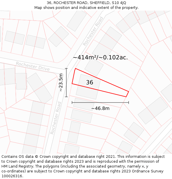 36, ROCHESTER ROAD, SHEFFIELD, S10 4JQ: Plot and title map