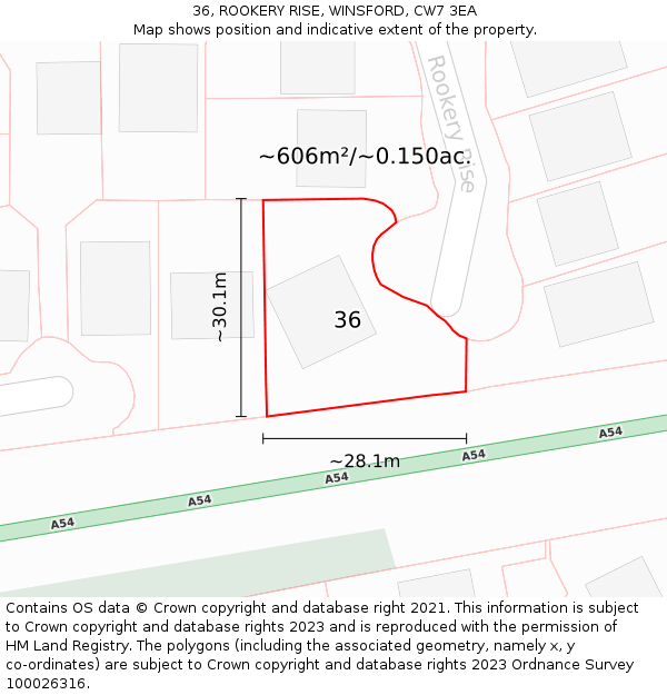 36, ROOKERY RISE, WINSFORD, CW7 3EA: Plot and title map