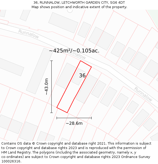 36, RUNNALOW, LETCHWORTH GARDEN CITY, SG6 4DT: Plot and title map