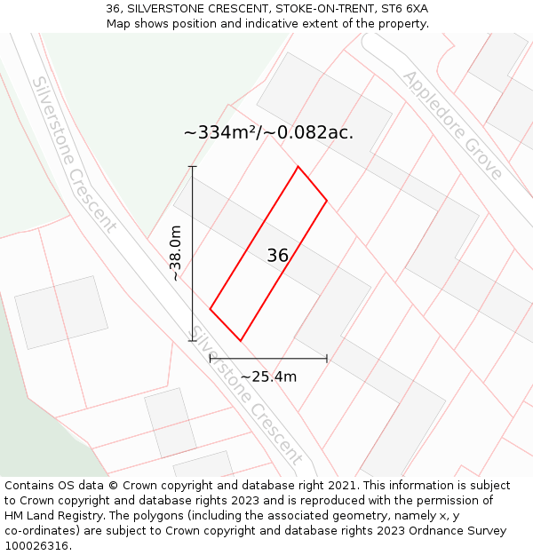 36, SILVERSTONE CRESCENT, STOKE-ON-TRENT, ST6 6XA: Plot and title map