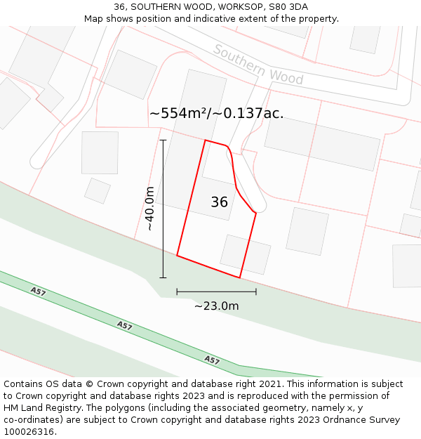 36, SOUTHERN WOOD, WORKSOP, S80 3DA: Plot and title map