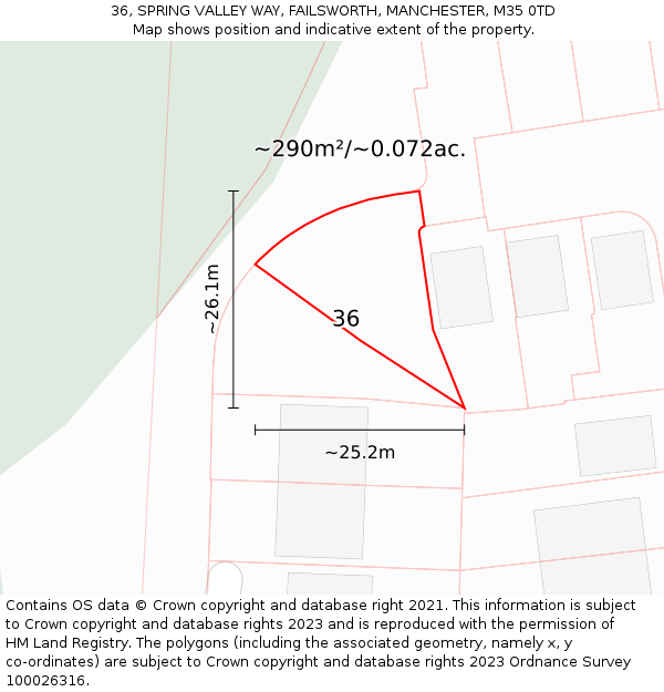 36, SPRING VALLEY WAY, FAILSWORTH, MANCHESTER, M35 0TD: Plot and title map