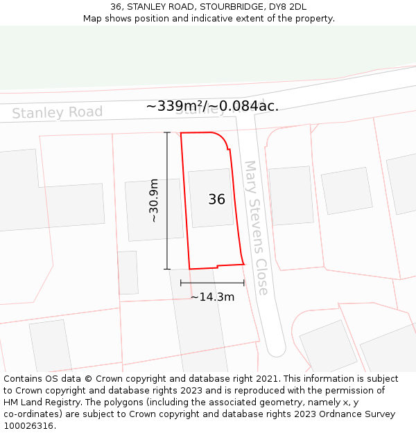 36, STANLEY ROAD, STOURBRIDGE, DY8 2DL: Plot and title map