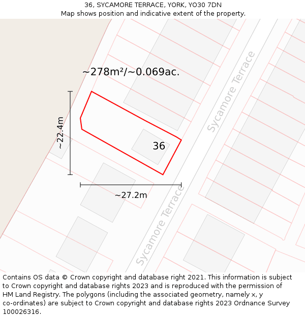 36, SYCAMORE TERRACE, YORK, YO30 7DN: Plot and title map