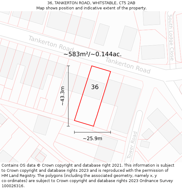 36, TANKERTON ROAD, WHITSTABLE, CT5 2AB: Plot and title map