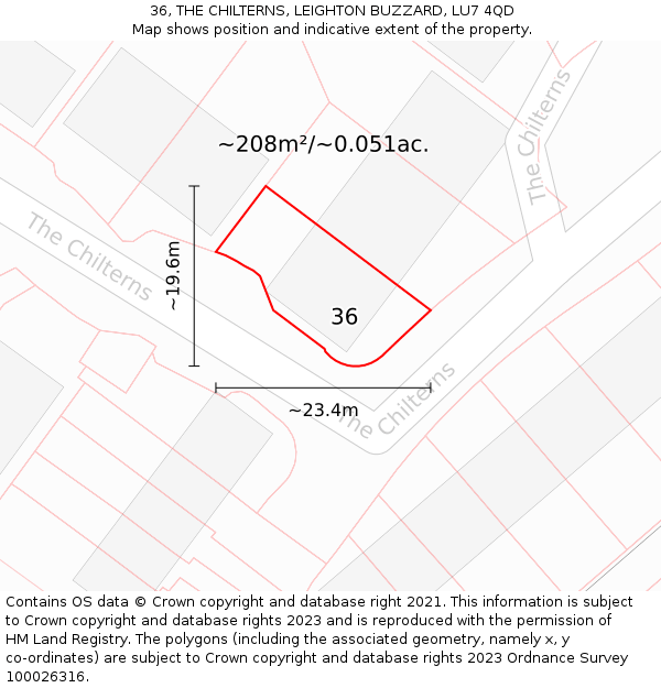 36, THE CHILTERNS, LEIGHTON BUZZARD, LU7 4QD: Plot and title map