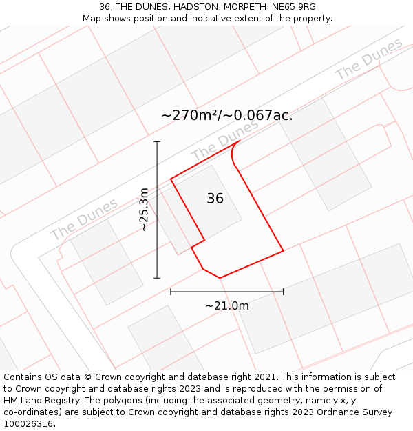 36, THE DUNES, HADSTON, MORPETH, NE65 9RG: Plot and title map