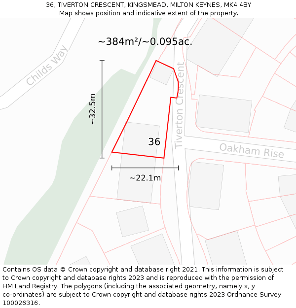 36, TIVERTON CRESCENT, KINGSMEAD, MILTON KEYNES, MK4 4BY: Plot and title map