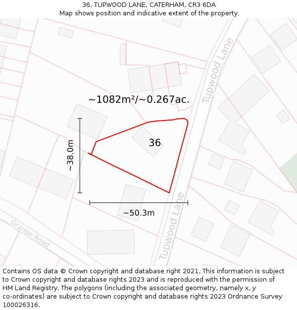 36, TUPWOOD LANE, CATERHAM, CR3 6DA: Plot and title map