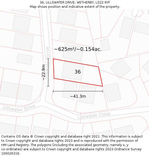 36, ULLSWATER DRIVE, WETHERBY, LS22 6YF: Plot and title map