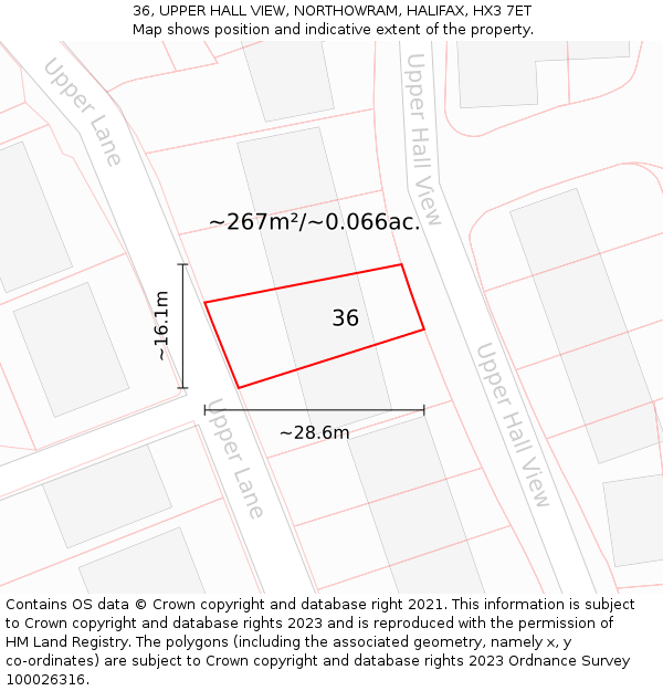 36, UPPER HALL VIEW, NORTHOWRAM, HALIFAX, HX3 7ET: Plot and title map