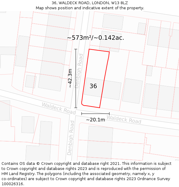 36, WALDECK ROAD, LONDON, W13 8LZ: Plot and title map