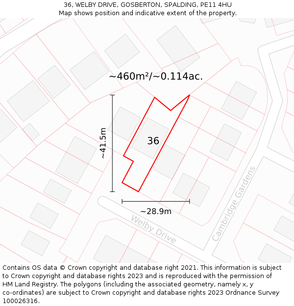 36, WELBY DRIVE, GOSBERTON, SPALDING, PE11 4HU: Plot and title map