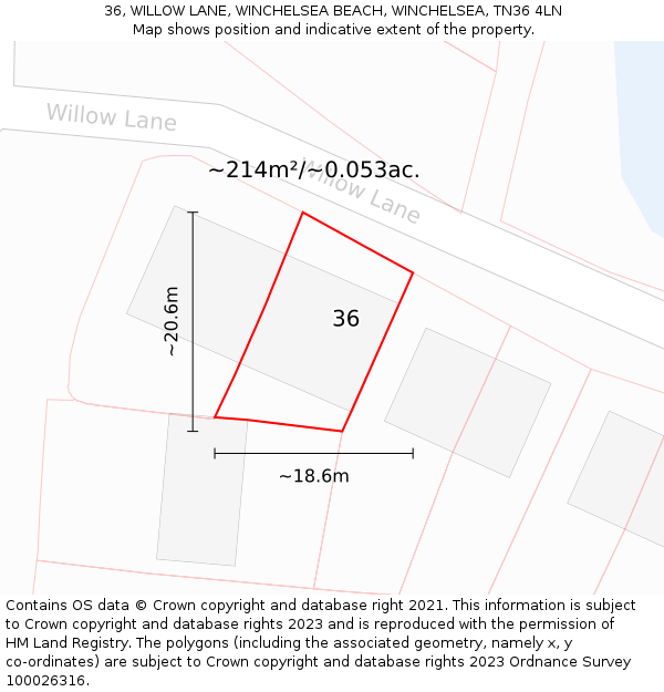 36, WILLOW LANE, WINCHELSEA BEACH, WINCHELSEA, TN36 4LN: Plot and title map
