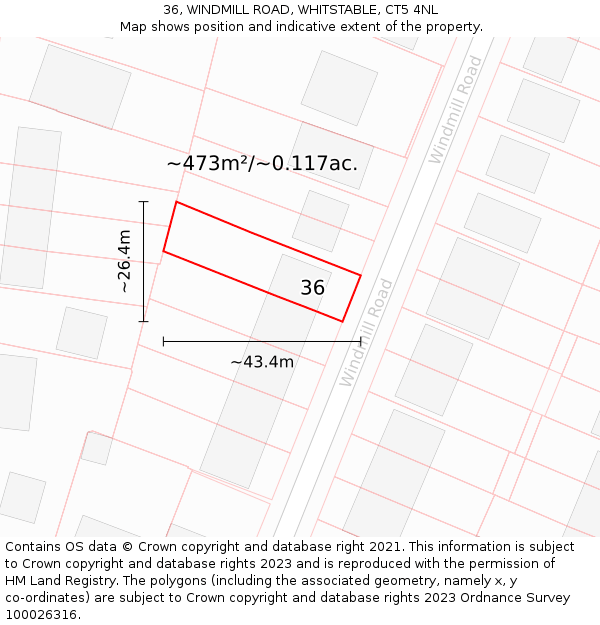 36, WINDMILL ROAD, WHITSTABLE, CT5 4NL: Plot and title map