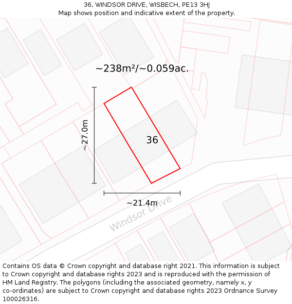 36, WINDSOR DRIVE, WISBECH, PE13 3HJ: Plot and title map