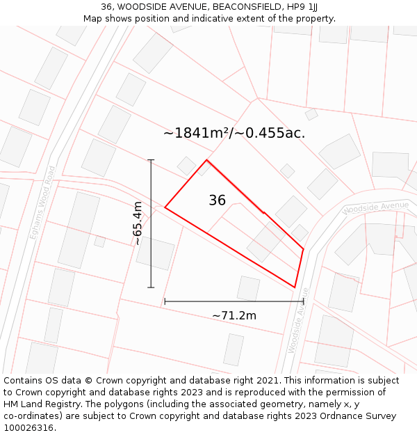 36, WOODSIDE AVENUE, BEACONSFIELD, HP9 1JJ: Plot and title map