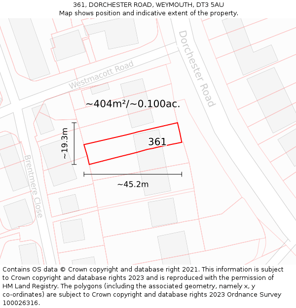 361, DORCHESTER ROAD, WEYMOUTH, DT3 5AU: Plot and title map