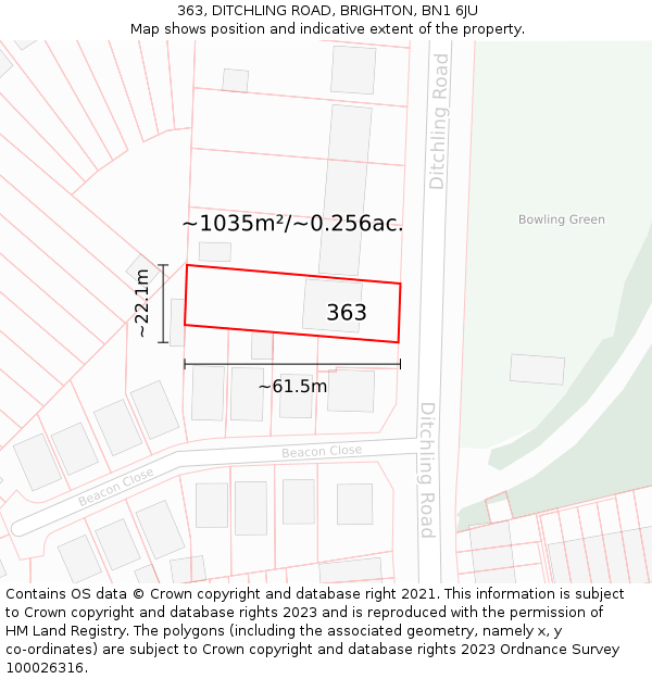 363, DITCHLING ROAD, BRIGHTON, BN1 6JU: Plot and title map