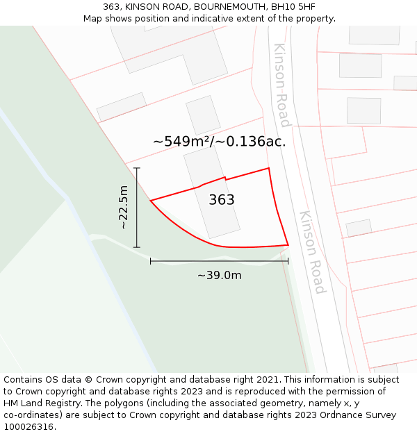 363, KINSON ROAD, BOURNEMOUTH, BH10 5HF: Plot and title map