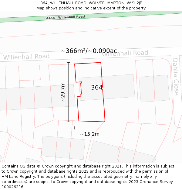 364, WILLENHALL ROAD, WOLVERHAMPTON, WV1 2JB: Plot and title map